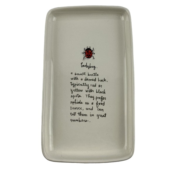 Rae Dunn Ladybug Trinket‎ Tray Ivory Ceramic Magenta Artisan Collection 9"x5.5" - Picture 1 of 6